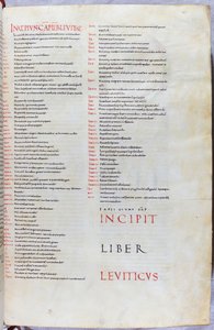 Strona z XI-wiecznej Biblii z incipitem Księgi Kapłańskiej autorstwa Unknown artist