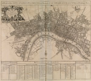 Plan miasta Londyn, Westminster, dzielnicy Southwark i rzeki Tamizy autorstwa Unknown artist