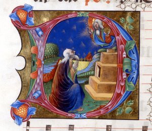Abraham zostaje zaproszony przez Pana do opuszczenia swojej ziemi. Miniatura z XV-wiecznego chóru („civitatis” św. Augustyna). autorstwa Unknown artist