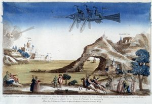 Aerostatyczne ryby hodowane w Plazentia w Hiszpanii, kierowane przez Dom Josepha Patinho, lecące do miasta Coria nad brzegiem rzeki Arragon (12 lig od Plazentii) 10 marca autorstwa Unknown artist