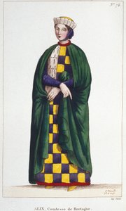 Alix de Thouars (1201-1221), hrabina Bretanii, córka Guy de Thouars, księcia Bretanii. Grawerowanie z 1830 roku. autorstwa Unknown artist