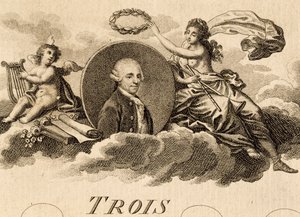 Alegoria Franza Josepha Haydna (1732-1809) na stronie tytułowej partytury Trzech kwartetów, Opus 75, Księga I autorstwa Unknown artist