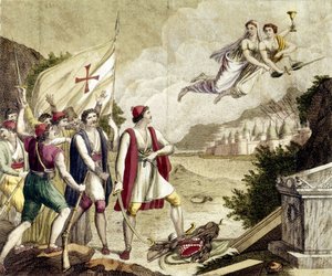 Alegoria przebudzenia nacjonalistycznego poczucia Grecji pod panowaniem osmańskim, które doprowadziło do greckiej wojny o niepodległość (1821-1830) lub greckiej rewolucji. autorstwa Unknown artist