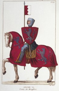 Amaury VI, hrabia Montfort (v.1192-v. 1241), utracił część podbojów swego ojca Szymona IV i scedował swoje prawa na południe królowi Francji Ludwikowi VIII. Grawerowanie z 1830 roku. autorstwa Unknown artist