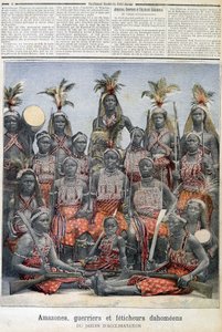 Amazonki, wojownicy i fetyszyści dahomejscy (z dzisiejszego Beninu), z ogrodu aklimatyzacji - w „Le Petite Journal” z 28.02.1891 r. autorstwa Unknown artist