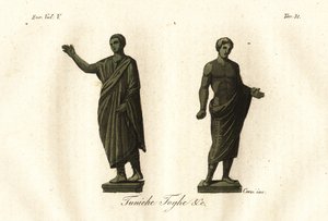 Starożytne posągi etruskie przedstawiające mężczyzn noszących togę, tunikę, calzari (buty) itp. autorstwa Unknown artist