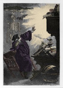 Apparition de Mephistopheles (Mephisto) a Faust Illustration de „”Faust”” Johanna Wolfganga von Goethego (1749-1832) (Ilustracja do „”fausta”” Goethego) Grawerowanie autorstwa Unknown artist