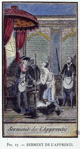 Przysięga czeladnika - z ryciny z „Masonerii Adonhiramitów” rycerza wszystkich zakonów masońskich autorstwa Unknown artist