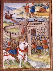 Atak na zamek. Odcinek wojny stuletniej. Rękopis z XVI wieku. Biblioteka Wiktorii i Alberta w Londynie. autorstwa Unknown artist