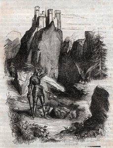 Atlant pokonany przez Bradamante - rycina z 1851 r. z „Wściekły Rolanda” autorstwa Unknown artist