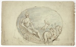Aurora na rydwanie (recto); trzy męskie popiersia portretowe (verso) autorstwa Unknown artist