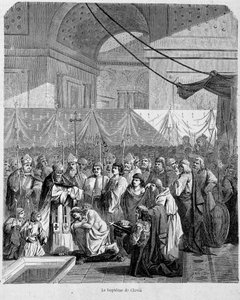 Chrzciny Clovis autorstwa Anastase II w katedrze w Reims 25 grudnia 498 r. - w „Histoire des Popes”, t. 1, Maurice Lachatre. autorstwa Unknown artist