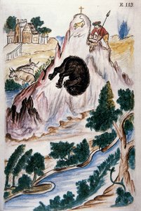 Polowanie na niedźwiedzie, z książki „Trujillo of Peru” lub „Codex Martinez Companion”, autorstwa Balthazara Martinez Companion i Bujanda, biskupa Trujillo (1782-1785) autorstwa Unknown artist
