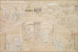 Konsultacja Bhimy z astrologiem: scena z rysunków Nala-Damayanti autorstwa Unknown artist
