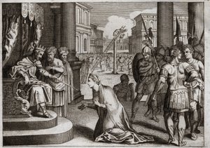 Biblia Royaumont, Stary Testament: Kara Amana. Assuerus I (Kserkses I) zawiesza Amana (Hamana) na szubienicy, którą przygotował dla Mardochee (lub Mordechaja lub Mordechaja) i wycofuje Śmierć Edytuj, którą opublikował w całym swoim królestwie przeciwko autorstwa Unknown artist