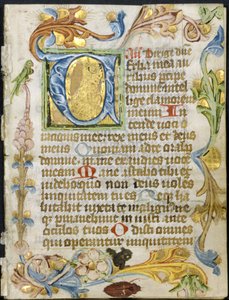 Bifolio z Księgi godzin: Initial V z kwiatowym obramowaniem autorstwa Unknown artist