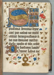 Księga godzin (Użycie Metz): Fol. 27r, zdobione inicjały autorstwa Unknown artist