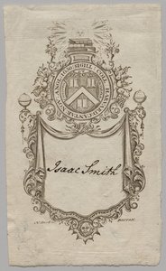 Ekslibris: herb z inskrypcją Izaaka Smitha autorstwa Unknown artist
