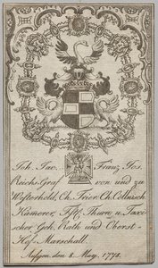 Ekslibris: Johan. Jakub Franciszek Józef, cesarski hrabia Westerhold autorstwa Unknown artist