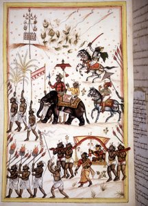 Procesja ślubna małżonków wysokiej klasy społecznej - Strona z rękopisu (ms.8300) „Historia Mogol” (Moghul lub Moghol) autorstwa Stefano Nivibus Cardeira. 18 wiek. Bibloteca marciana, Wenecja autorstwa Unknown artist