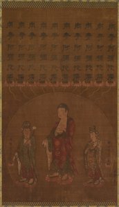 Budda Amitābha z dwoma towarzyszącymi bodhisattwami autorstwa Unknown artist