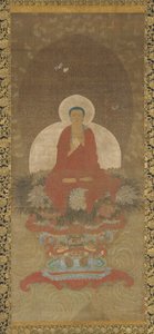 Budda na tronie na macie z trawy Kusa autorstwa Unknown artist