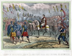 Trupa Cezara po zburzeniu Królestwa Numidii – w „Algierii starożytnej i nowożytnej” Leona Galiberta. Wydanie włoskie w kolorze 1846. autorstwa Unknown artist