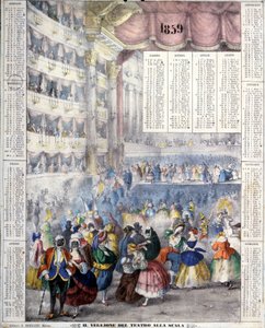 Kalendarz z 1859 roku przedstawiający wieczór karnawałowy w Teatro alla Scala w 1859 roku. autorstwa Unknown artist