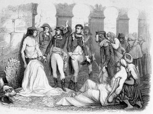 Kampania (wyprawa) w Egipcie (1798-1801): Generał Bonaparte odwiedza szpital pestifere w Jaffie w Egipcie. Grawerowanie XIX wieku. autorstwa Unknown artist