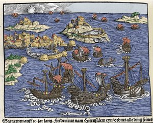 Zdobycie Jerozolimy przez armie saraceńskie w lutym 638. W „Den Noble Strict Best Fromen”” Johanna Stumpffa autorstwa Unknown artist
