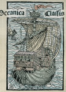 Caravelle „La Pinta” z wyprawy Krzysztofa Kolumba (kolorowe grawerowanie) autorstwa Unknown artist