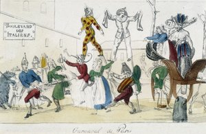 Karnawał w Paryżu, bulwar włoskich - rycina z XVIII wieku, Carnavalet. autorstwa Unknown artist