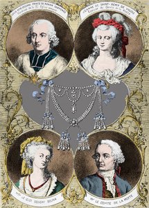 Sprawa naszyjnika królowej Marii Antoniny - bohaterów sprawy: Louisa Rene Edouarda de Rohan (kardynała de Rohan), Jeanne de Valois Saint Remy (Valois-Saint-Remy), hrabiego de la Motte i Mademoiselle Le Guet d