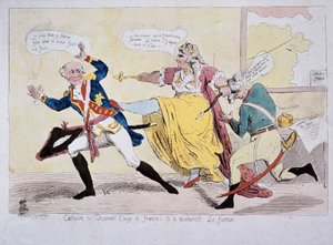 Katarzyna II dająca urlop Franciszkowi i Brunszwikowi Foireux, karykatura, koniec XVIII w. autorstwa Unknown artist