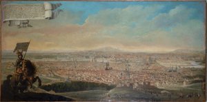 Kawaleryjski widok Paryża z konnym portretem szwoleżera des Essarts, ok. 1645 r. (olej na płótnie) autorstwa Unknown artist