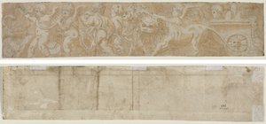 Rydwan ciągnięty przez lwy z Amorini (recto) Częściowe studium architektoniczne (verso) autorstwa Unknown artist