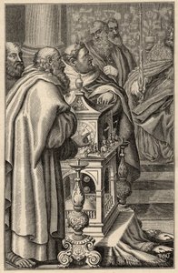 Karol Wielki otrzymujący w darze klepsydrę (zegar wodny) od Haruna al-Raszida - W 797 kalif Bagdadu, Haroun ar-Rachid (765-809) ofiarowuje Karolowi Wielkiemu klepsydrę (zegar wodny, pomiar czasu) symbolizujące wiedzę technologiczną. jak z arabskiej cywiliz autorstwa Unknown artist