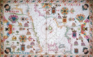 Mapa zachodniego wybrzeża Morza Śródziemnego przedstawiająca wybrzeże północnoafrykańskie i hiszpańskie autorstwa Unknown artist