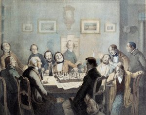 Szachiści Litografia XIX wieku. autorstwa Unknown artist