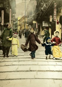 Dzieci na ulicy Pottinger w Hongkongu w 1890 roku. Chiny autorstwa Unknown artist