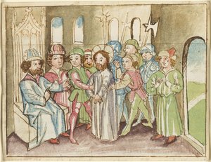 Chrystus przed arcykapłanem Annaszem, z Plenarium autorstwa Unknown artist