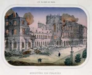 Commune de Paris: Pożar w Ministerstwie Finansów (w czasach Tuileries) 24 maja 1871 r. Rycina z XIX wieku. autorstwa Unknown artist