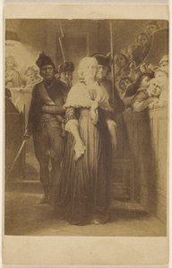 [Kopia niezidentyfikowanego obrazu: kobiety prowadzone na salę sądową przez mężczyzn z karabinami i mieczami]. autorstwa Unknown artist
