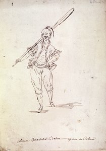 Kostium dla postaci Rolanda z opery o tym samym tytule autorstwa kompozytora Niccolo Vito Piccinniego (lub Piccinniego) (1728-1800) według libretta Jeana Francois Marmontela (1778). Rysunek końca XVIII wieku autorstwa Unknown artist