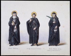 Kostiumy: 1. Santa Ubaldesca, 2. St Ugo di Genova, 3. Santa Toscana di Vita. sd. 19 wiek. autorstwa Unknown artist