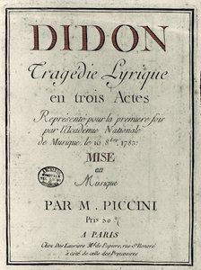 Okładka libretta opery „Didon” kompozytora Niccolo Vito Piccinniego (lub Piccinniego) (1728-1800). 1783 autorstwa Unknown artist