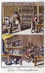 Rzemiosło: producent porcelany w swoim warsztacie. W „”Kompleksowym opisie sztuki i rzemiosła oraz warsztatów dla młodzieży”” autorstwa Johana Petera Vue. Wyd. Norymberga, Weigel i Schneider autorstwa Unknown artist