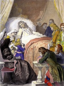 Śmierć Ludwika XIV (1638-1715), króla Francji, 1 września 1715 r. w Wersalu i przyszłego Ludwika XV (1710-1774). autorstwa Unknown artist