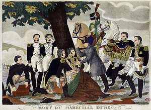 Śmierć marszałka Duroc, księcia Friuli, w 1813 r. (śmiertelnie ranny w Budziszynie) w asyście Napoleona I i Murata. autorstwa Unknown artist