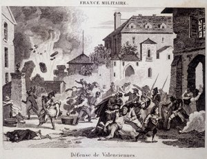 Obrona Valenciennes (przez Republikanów przeciwko Brytyjczykom i Austriakom w 1794). Rycina XIX wieku. autorstwa Unknown artist